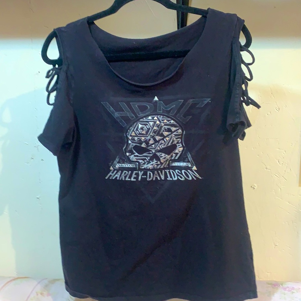 Harley Davidson slashed sleeves top